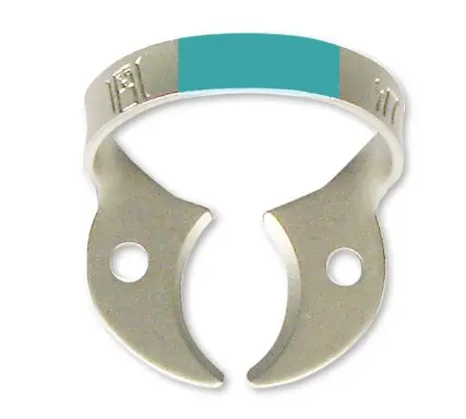 [H02797] HYGENIC FIESTA Color Coded Matte Finish Wingless Clamp #W7 Flat Jawed, General Purpose, Lower Molar,