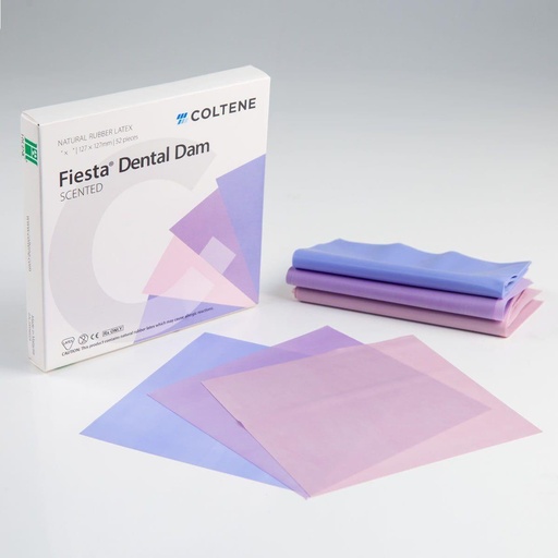 [H04640] Fiesta® Dental Dam Latex, 5x5, Thin, Pastel -52 pcs